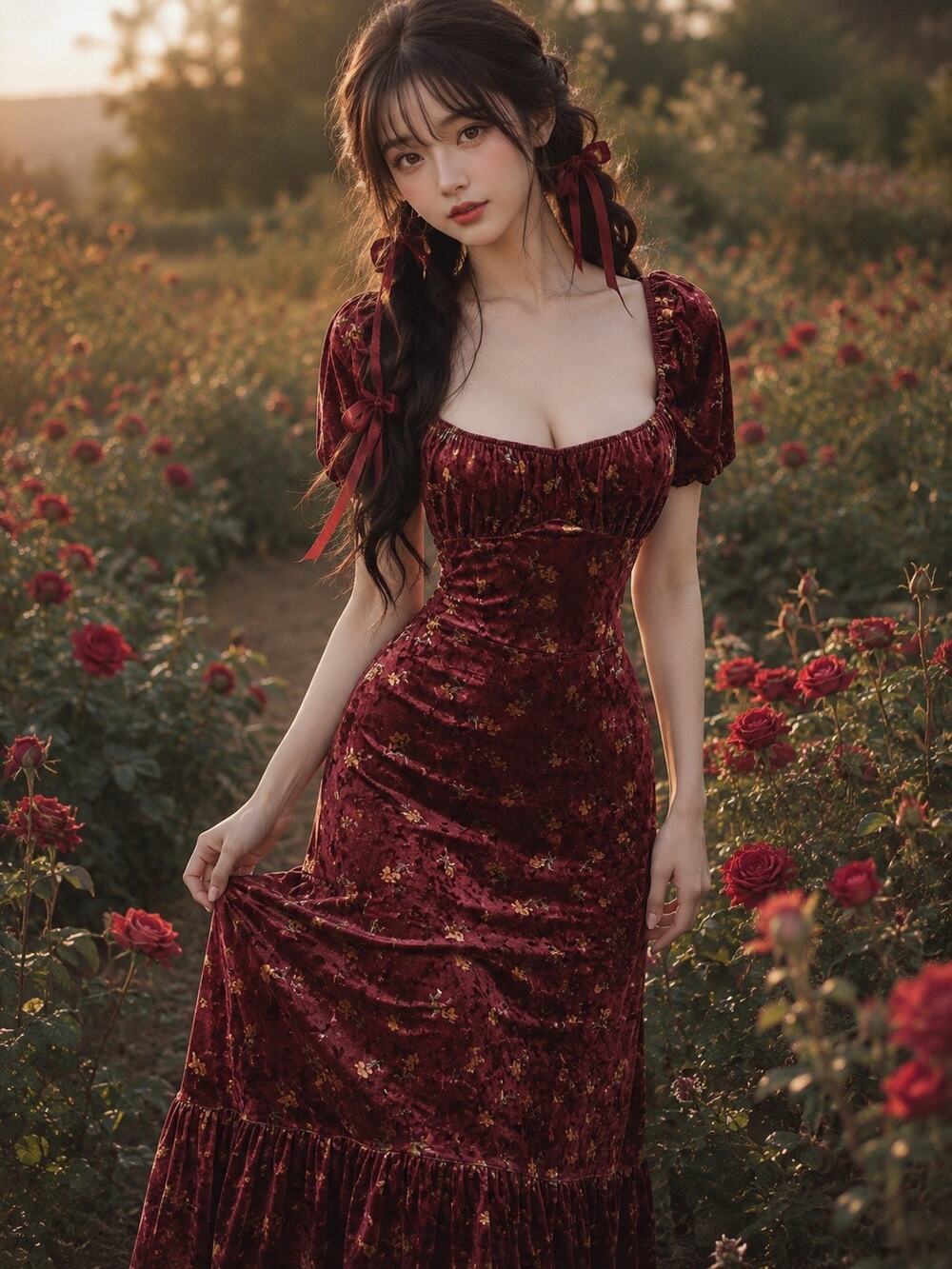 Lait Collection Viral Brielle heirloom velvet sweetheart puff slv maxi dress